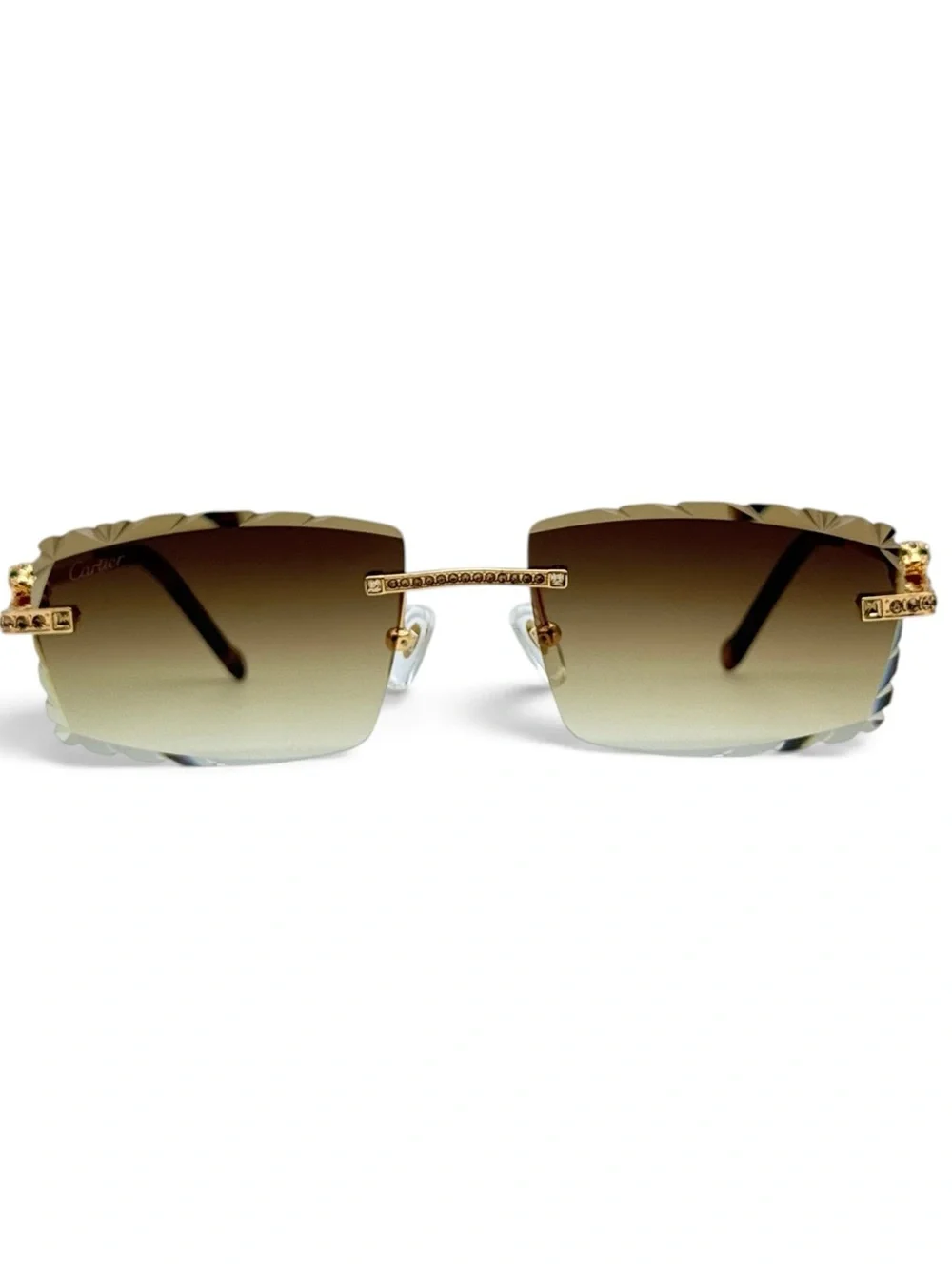 Cartier Gold Scalloped Rimless Sunglasses with Brown Gradient Lenses